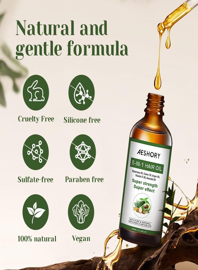 Aeshory Hair Oil - 5 IN 1 Hair Care Oil with Rosemary, Castor, Argan, Vitamin E, and Avocado for Hair Growth and Strengthening - Nourishing and Volumizing 3.38 fl oz - Image 3